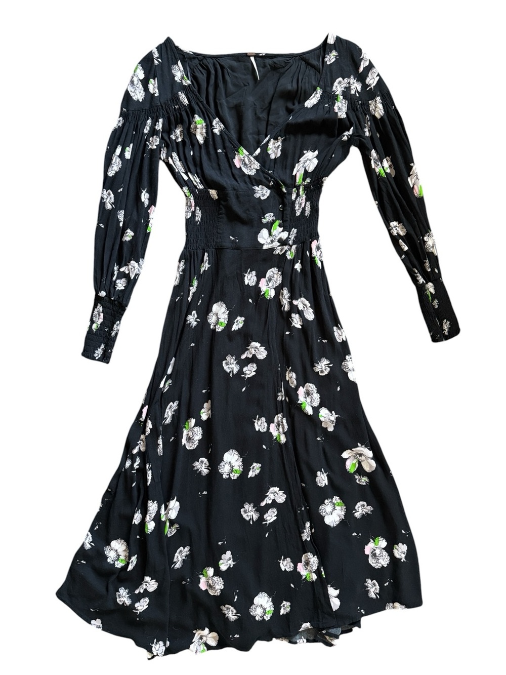 Free People So Sweetly Midi Dress Floral Black XS NWOT
